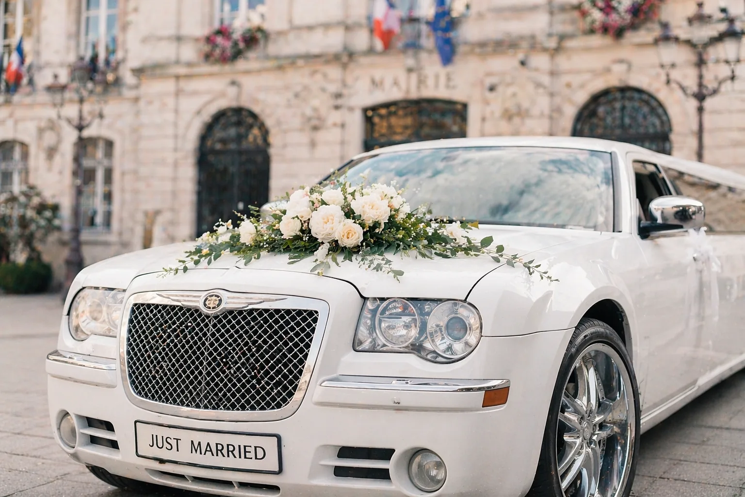 Limousine mariage Paris — Lincoln Town Car décorée pour cérémonie